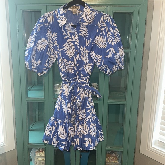 Flying Tomato Leaf-Print Puff-Sleeve Shirtdress EUC - Picture 4 of 6